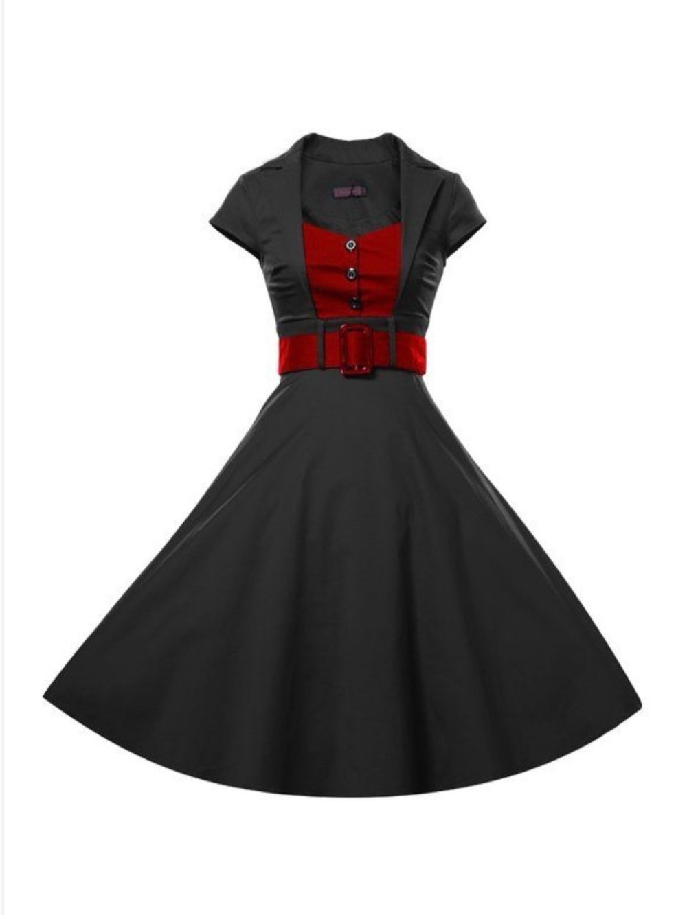 Lindy-Bop Vintage-Inspired Black Dress with Burgundy Accents - Picture 3 of 3